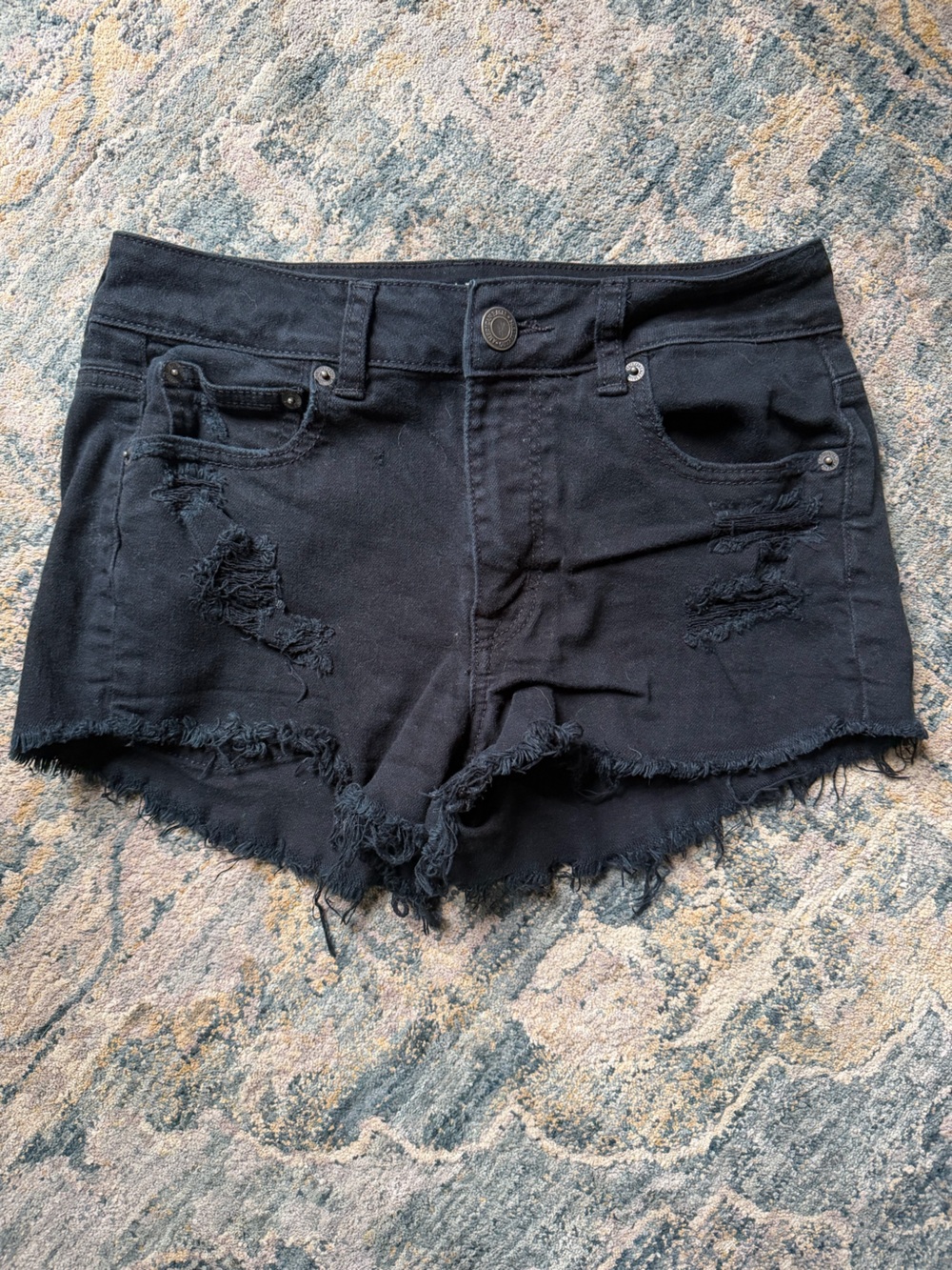 American Eagle Outfitters Black Distressed Denim Jean Shorts